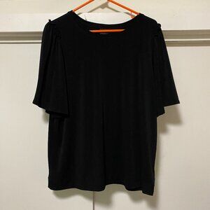 Worthington, short sleeve black blouse w/frill top sleeves, size L